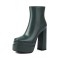 Square Toe Chunky Heels Double Layer Platforms Side Zipper Boots - Green Faux Leather