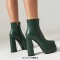 Square Toe Chunky Heels Double Layer Platforms Side Zipper Boots - Green Faux Leather