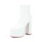 Square Toe Chunky Heels Double Layer Platforms Side Zipper Boots - White Faux Leather
