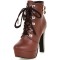 Round Toe Cuban Heels Low Platforms Ankle Highs  Lace Up Booties - Brown Faux Leather
