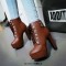 Round Toe Cuban Heels Low Platforms Ankle Highs  Lace Up Booties - Brown Faux Leather