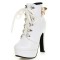 Round Toe Cuban Heels Low Platforms Ankle Highs  Lace Up Booties - White Faux Leather
