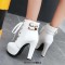 Round Toe Cuban Heels Low Platforms Ankle Highs  Lace Up Booties - White Faux Leather