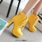 Round Toe Cuban Heels Low Platforms Ankle Highs  Lace Up Booties - Yellow Faux Leather