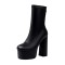 Round Toe Back Zipper Platforms Ankle Highs Chunky Heels Boots - Black Faux Leather