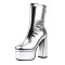 Round Toe Back Zipper Platforms Ankle Highs Chunky Heels Boots - Silver Faux Leather