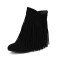 Round Toe Ankle Highs Fringed Flats Boots - Black Flock