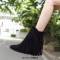 Round Toe Ankle Highs Fringed Flats Boots - Black Flock