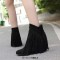 Round Toe Ankle Highs Fringed Flats Boots - Black Flock