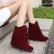 Round Toe Ankle Highs Fringed Flats Boots - Wine Flock