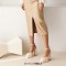 Round Toe Chunky Heels Classic Ankle Buckle Straps Platforms Pumps - Beige Faux Leather