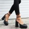 Round Toe Chunky Heels Classic Ankle Buckle Straps Platforms Pumps - Black Faux Leather