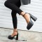 Round Toe Chunky Heels Classic Ankle Buckle Straps Platforms Pumps - Black Faux Leather