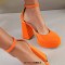 Round Toe Chunky Heels Classic Ankle Buckle Straps Platforms Pumps - Orange Faux Leather