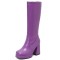 Square Toe Chunky Heels Low Platforms Knee Highs Zipper Pastel Color Booties - Purple Faux Leather