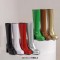 Square Toe Chunky Heels Low Platforms Knee Highs Zipper  Booties - Red Patent