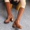 Square Toe Chunky Heels Low Platforms Knee Highs Zipper  Booties - Brown Patent