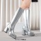 Square Toe Chunky Heels Low Platforms Knee Highs Zipper  Booties - Silver Patent
