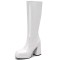 Square Toe Chunky Heels Low Platforms Knee Highs Zipper  Booties - White Patent