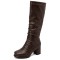 Square Toe Chunky Heels Low Knee Highs Zipper Matte Color Booties - Brown Faux Leather