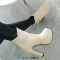Round Toe Cuban Heels Low Platforms Ankle Highs Ankle Buckle Heart Straps Booties - Beige Faux Leather