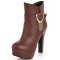 Round Toe Cuban Heels Low Platforms Ankle Highs Ankle Buckle Heart Straps Booties - Brown Faux Leather