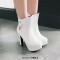 Round Toe Cuban Heels Low Platforms Ankle Highs  Rhinestones Booties - White Faux Leather