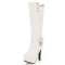 Round Toe Cuban Heels Low Platforms Knee Highs Zipper  Booties - White Faux Leather