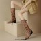 Pointed Toe Knee Highs Buckle Straps Western Cowboy Style Chunky Heels Pull On Boots - Brown Flock