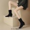 Pointed Toe Ankle Highs Classical Western Cowboy Style Chunky Heels Pull On Boots - Black Flock
