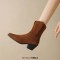 Pointed Toe Ankle Highs Classical Western Cowboy Style Chunky Heels Pull On Boots - Brown Flock