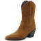 Pointed Toe Ankle Highs Classical Western Cowboy Style Chunky Heels Pull On Boots - Brown Flock