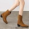 Pointed Toe Ankle Highs Classical Western Cowboy Style Chunky Heels Pull On Boots - Brown Flock