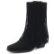 Pointed Toe Tassels Ankle Highs Western Cowboy Style Chunky Boots Booties - Black Flock