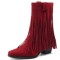 Pointed Toe Tassels Ankle Highs Western Cowboy Style Chunky Boots Booties - Red Flock