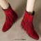 Pointed Toe Tassels Ankle Highs Western Cowboy Style Chunky Boots Booties - Red Flock