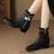 Pointed Toe Faux Pearls with Fleeces Decorated Flower Pattern Boots - Black Microfiber