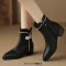 Pointed Toe Faux Pearls with Fleeces Decorated Flower Pattern Boots - Black Microfiber