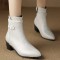 Pointed Toe Faux Pearls with Fleeces Decorated Flower Pattern Boots - White Microfiber