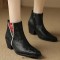 Pointed Toe Faux Pearls Decorated Flower Pattern Boots - Black Microfiber