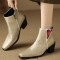 Pointed Toe Faux Pearls Decorated Flower Pattern Boots - Gold Microfiber