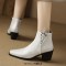 Pointed Toe Faux Pearls Decorated Flower Pattern Boots - White Microfiber