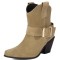 Pointed Toe Buckle Straps Ankle Highs Western Cowboy Style Chunky Boots - Beige Flock