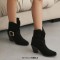 Pointed Toe Buckle Straps Ankle Highs Western Cowboy Style Chunky Boots - Black Flock