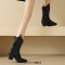 Pointed Toe Ankle Highs Buckle Straps Riding Style Chunky Heels Boots - Black Faux Leather
