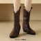 Pointed Toe Ankle Highs Buckle Straps Riding Style Chunky Heels Boots - Brown Faux Leather