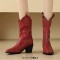 Pointed Toe Ankle Highs Buckle Straps Riding Style Chunky Heels Boots - Red Faux Leather