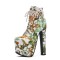 Round Toe Block Heels Printed Platforms Lace Up Flowers Ankle Highs Platform Boots - Green Faux Leather