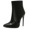 Pointed Toe Stiletto Heels Side Zipper Ankle Highs Booties - Black Faux Leather