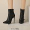 Pointed Toe Stiletto Heels Side Zipper Ankle Highs Booties - Black Faux Leather